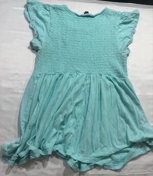 Torrid Smocked Ruffle Sleeve Peplum Knit Tunic Top Womens 1X Torrid 1 Light Blue